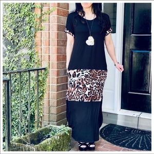 Color Block, Leopard Print, Maxi Dress With Pockets!